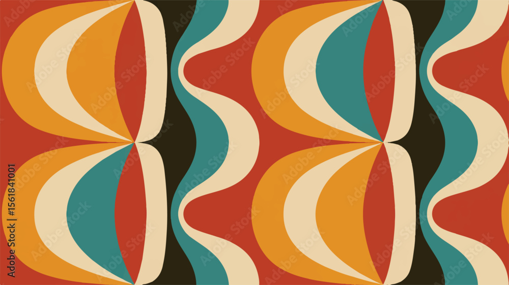 Poster retro abstract pattern with flowing curves and warm colors