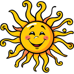 Happy Cartoon Sun with Swirling Rays - Summer, Childish, Cheerful