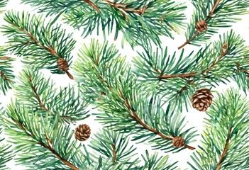 Lush green spruce pine branches interspersed with small cones fill the space, evoking the essence of a tranquil woodland setting. This natural design inspires calmness and connection Generative AI