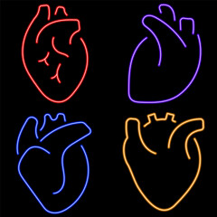 heart group of neon icons, vector illustration on black background.