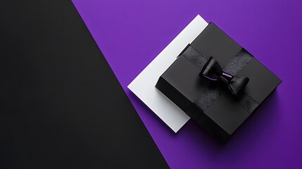 Obraz premium Elegant Black Gift Box with Purple and Black Background
