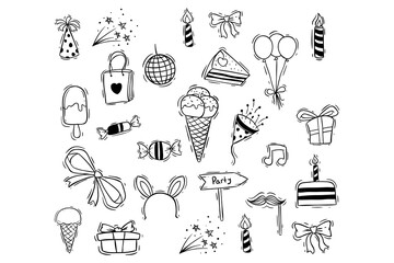 Cute Happy Birthday Icons Collection set of food icons