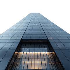 A striking low-angle view of a modern glass skyscraper, reflecting light and symbolizing urban development and corporate architecture png