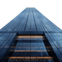 A striking low-angle view of a modern glass skyscraper, reflecting light and symbolizing urban development and corporate architecture png