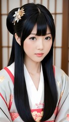 Hime Cut Hairstyle with Straight Black Hair  Traditional Japanese Princess Look