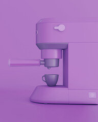 Coffee maker cartoon rendering. Coffee machine minimal style illustration isolated in studio yellow background. 3d render