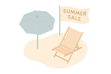 Beach Scene with Umbrella Lounge Chair Summer Sale Flag

