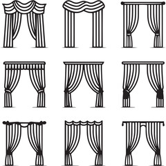Curtains Black Line Editable Icons set 