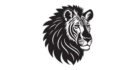 Majestic lion head with striking green eyes and tribal mane silhouette