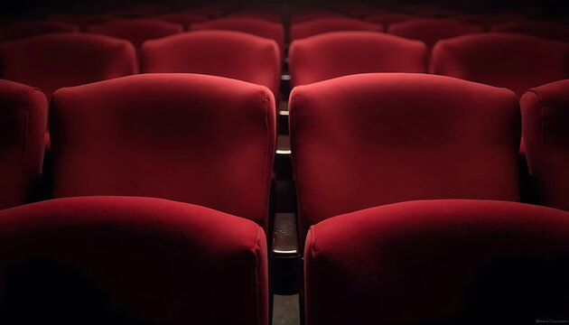 Red theater seats in rows, perfect for watching a play or a movie