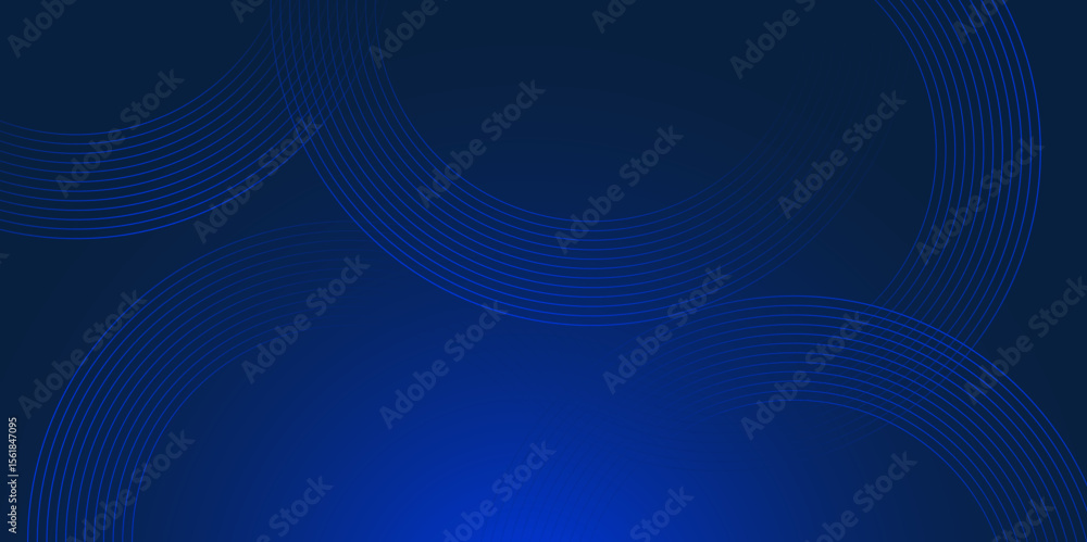 Poster abstract circle lines on dark blue gradient background. geometric stripe line art design. futuristic