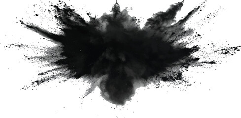 Black color explosion isolated on white background. Vector black dust explode. Paint holi. Black vibrant rainbow holi paint color powder explosion with bright colors isolated white background.	