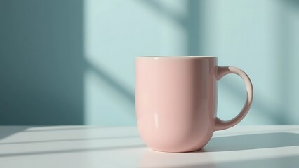 Pastel Pink Ceramic Mug on White Table &ndash; Minimalist Product Photo, Bright Lighting
