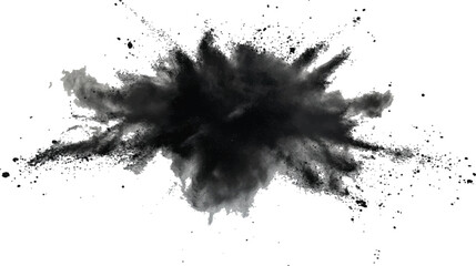 Black color explosion isolated on white background. Vector black dust explode. Paint holi. Black vibrant rainbow holi paint color powder explosion with bright colors isolated white background.	