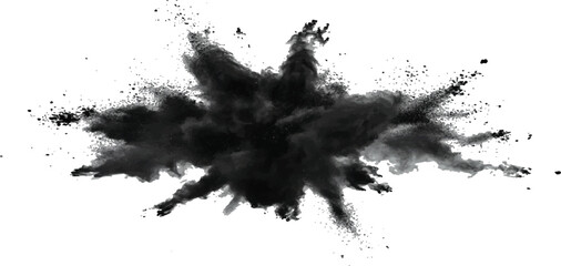 Black color explosion isolated on white background. Vector black dust explode. Paint holi. Black vibrant rainbow holi paint color powder explosion with bright colors isolated white background.	