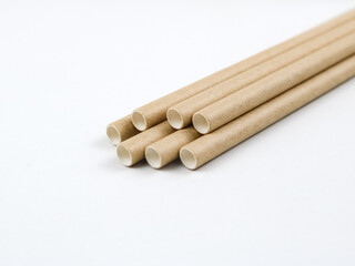 Brown paper drinking straw isolated on white background