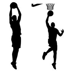 Basketball player slam dunk silhouette. Vector icon of an athlete in action for sports concepts.
