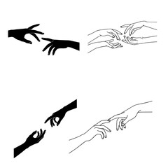 Two hands reaching for each other vector icon collection. Symbol of connection, creation, divine touch, and humanity.
