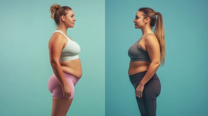 Woman's Fitness Transformation: Before And After Profile View