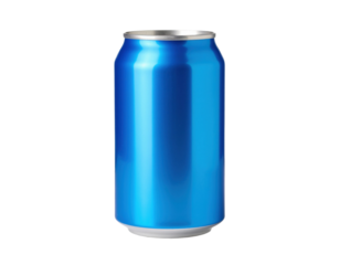 Shiny blue soda can with condensation droplets isolated on white background