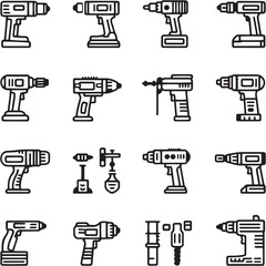 Drill Black Line Editable Icons set