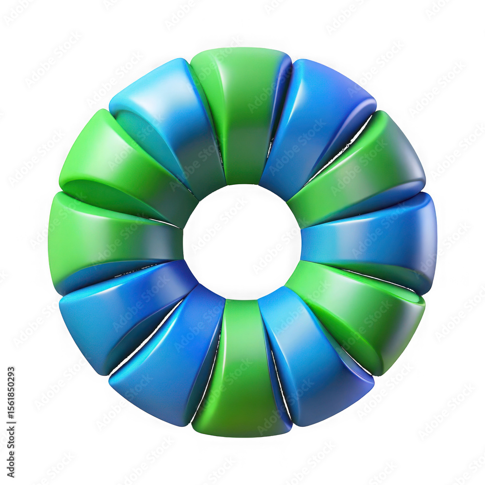 Poster Abstract 3d render of a circular torus shape with alternating blue and green segments isolated on transparent background
