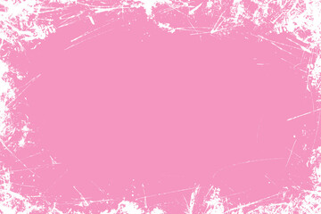 Pink grunge texture background with white brush paint splashes. Artistic distressed texture. Rough weathered banner frame. Grungy overlay for ads, banner, poster, fashion, y2k, bold design