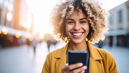 A beautiful young woman blogger, vlogger or influencer is receiving emoji and emoticon reactions in her mobile smart phone device while making a post, sharing or video logging on social media
