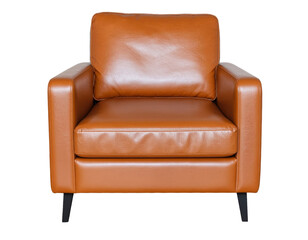 Comfortable orange leather armchair with classic design isolated on white background