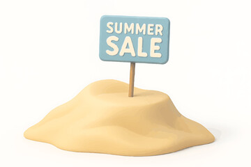 Summer Sale Sign on Sand Beach Vacation Discount Promotion Offer Isolated