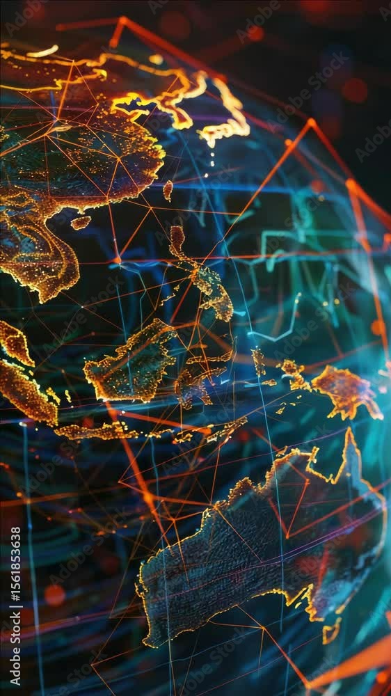 Aufkleber global digital technology on a world map with a globe superimposed on it. concept of global connecti