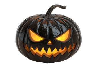 Scary Black Jack-o'-Lantern with Glowing Eyes for Halloween Decor