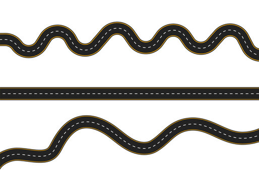 A straight and winding road awaits you. This template features seamless asphalt roads. Perfect for a highway or roadway backdrop. Enjoy this vector illustration.