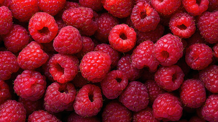 Ripe red raspberry fruit close up with fresh texture and vibrant