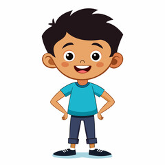 Fototapeta premium happy Latino boy, Latin boy, Hispanic boy, smiling boy, joyful child, full body boy, full-length boy, standing boy, cheerful child, cartoon boy, child character, Latino kid illustration, white backgro