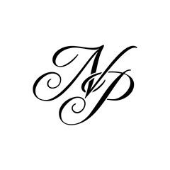 Elegant NP Monogram Logo in Black Script &ndash; Luxury Calligraphy Initial Design on White Background