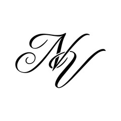 Elegant NV Monogram Logo in Black Script – Luxury Calligraphy Initial Design on White Background