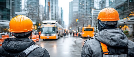 Construction workers on a city street