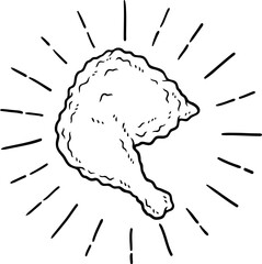 Vector Cartoon Hand Drawn Crispy Chicken Leg Quarter Line Art