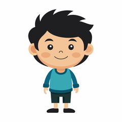 Obraz premium happy boy, black hair boy, smiling boy, joyful child, cheerful boy, full body boy, full-length boy, standing boy, cartoon boy, child character, black hair kid, white background, flat design, boy avata