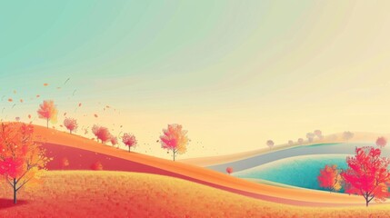 Surreal Autumn Landscape with Retro Colors, Grain Texture, and Dreamy Gradient evokes Vintage Peaceful vibes and artistic seasonal harmony.

