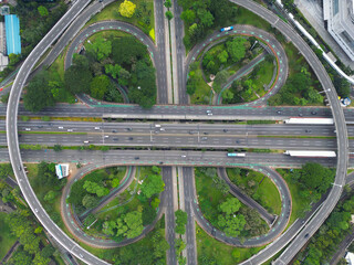 A highway with a large round curve in the middle