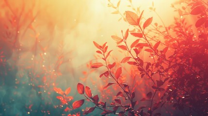 Delicate Retro Leaves glow under Autumn Light in a Surreal botanical haze, evoking peace, mystery, and nostalgic warmth.