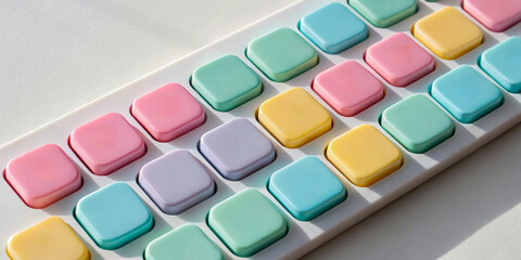 Colorful keyboard keys arranged in a playful pattern.