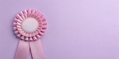 Pink ribbon award on a lavender background.