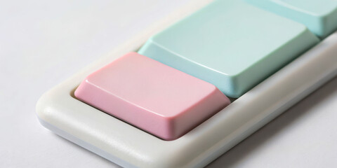 Colorful erasers arranged neatly on a surface.