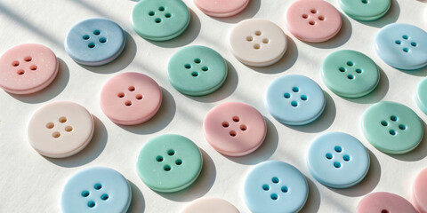 Colorful buttons arranged in a flat lay display on a light surface.