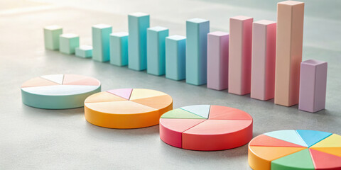 Colorful graphs and charts representing data and statistics visually.