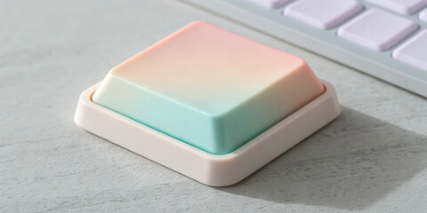 Pastel colored soap on a textured surface near a keyboard.