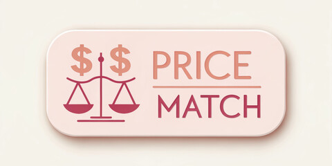 Promotional price match sign with scales and dollar signs.